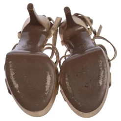 Versace Gold Leather Caged Platform Sandals Size 36 For Women -Versace Official Website luxury women versace used shoes p325238 007