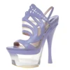 Versace Lilac Leather And Mesh Cut Out Lucite Platform Slingback Sandals Size 37 For Women
