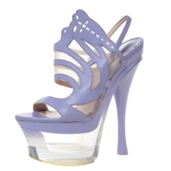 Versace Lilac Leather And Mesh Cut Out Lucite Platform Slingback Sandals Size 37 For Women