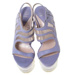 Versace Lilac Leather And Mesh Cut Out Lucite Platform Slingback Sandals Size 37 For Women -Versace Official Website luxury women versace used shoes p328405 005