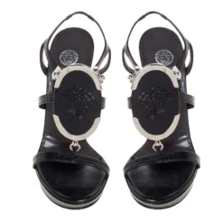 Versace Black Leather Medusa Strappy Ankle Strap Sandals Size 39 For Women -Versace Official Website luxury women versace used shoes p328579 004