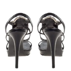 Versace Black Leather Medusa Strappy Ankle Strap Sandals Size 39 For Women -Versace Official Website luxury women versace used shoes p328579 005