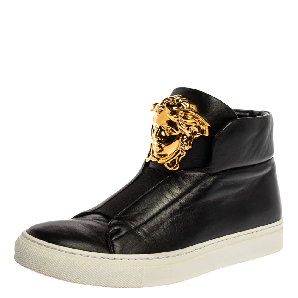 Versace Black Leather Palazzo Medusa High Top Sneakers Size 36 For Women 1 Versace Black Leather Palazzo Medusa High Top Sneakers Size 36 For Women