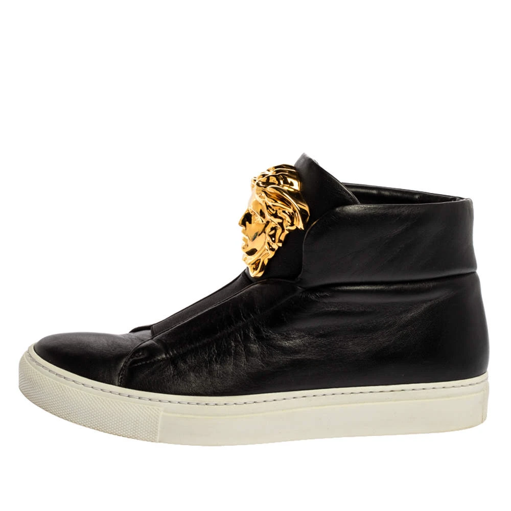 Versace Black Leather Palazzo Medusa High Top Sneakers Size 36 For Women 2 Versace Black Leather Palazzo Medusa High Top Sneakers Size 36 For Women - Image 2