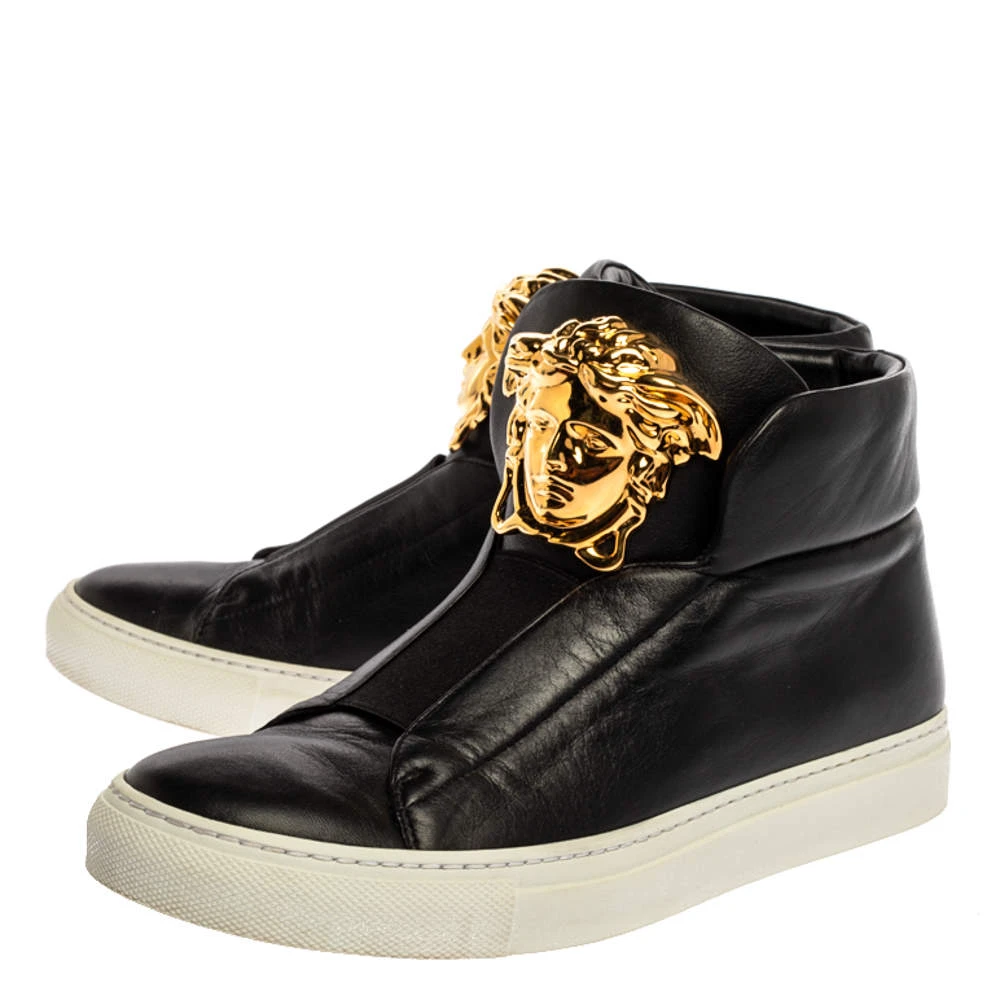 Versace Black Leather Palazzo Medusa High Top Sneakers Size 36 For Women 4 Versace Black Leather Palazzo Medusa High Top Sneakers Size 36 For Women - Image 4