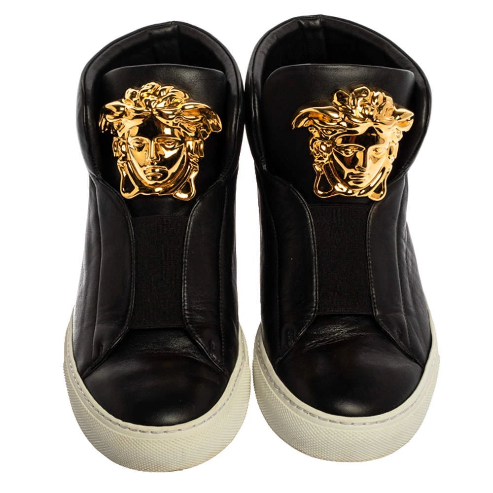 Versace Black Leather Palazzo Medusa High Top Sneakers Size 36 For Women 3 Versace Black Leather Palazzo Medusa High Top Sneakers Size 36 For Women - Image 3