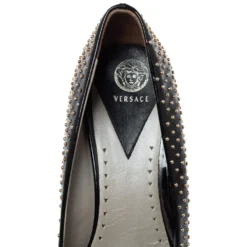 Versace Black Patent Studded Peep Toe Pumps Size 37 For Women -Versace Official Website luxury women versace used shoes p333520 005
