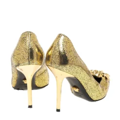Versace Metallic Gold Textured Leather Medusa Pointed Toe Pumps Size 36 For Women -Versace Official Website luxury women versace used shoes p334171 003