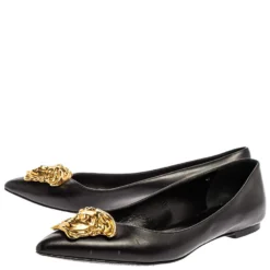 Versace Black Leather Medusa Ballet Flats Size 40 For Women -Versace Official Website luxury women versace used shoes p334968 004