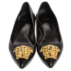 Versace Black Leather Medusa Ballet Flats Size 40 For Women -Versace Official Website luxury women versace used shoes p334968 007