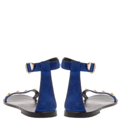 Versace Blue/Black Suede Medusa Stud Ankle Strap Flat Sandals Size 39 For Women -Versace Official Website luxury women versace used shoes p335673 006