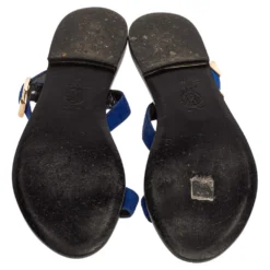Versace Blue/Black Suede Medusa Stud Ankle Strap Flat Sandals Size 39 For Women -Versace Official Website luxury women versace used shoes p335673 007