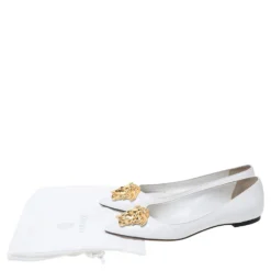 Versace White Leather Medusa Pointed Toe Ballet Flats Size 38 For Women -Versace Official Website luxury women versace used shoes p335937 001