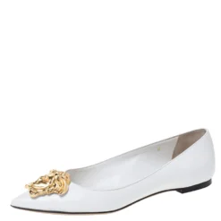 Versace White Leather Medusa Pointed Toe Ballet Flats Size 38 For Women
