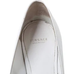 Versace White Leather Medusa Pointed Toe Ballet Flats Size 38 For Women -Versace Official Website luxury women versace used shoes p335937 005