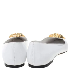 Versace White Leather Medusa Pointed Toe Ballet Flats Size 38 For Women -Versace Official Website luxury women versace used shoes p335937 007