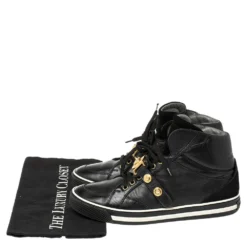 Versace Black Leather And Suede Medusa Strap High Top Sneakers Size 40 For Women -Versace Official Website luxury women versace used shoes p335961 001