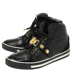 Versace Black Leather And Suede Medusa Strap High Top Sneakers Size 40 For Women -Versace Official Website luxury women versace used shoes p335961 002