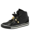 Versace Black Leather And Suede Medusa Strap High Top Sneakers Size 40 For Women