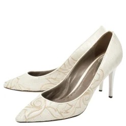 Versace White Embroidered Quilted Leather Pointed Toe Pumps Size 39 For Women -Versace Official Website luxury women versace used shoes p335962 002