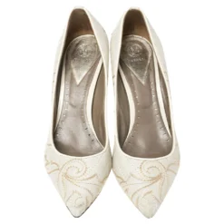 Versace White Embroidered Quilted Leather Pointed Toe Pumps Size 39 For Women -Versace Official Website luxury women versace used shoes p335962 006