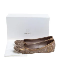 Versace Gold/Brown Leather Ballet Flats Size 39 For Women -Versace Official Website luxury women versace used shoes p351491 001