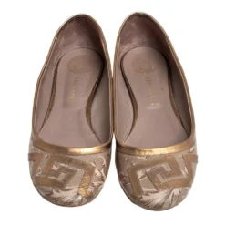 Versace Gold/Brown Leather Ballet Flats Size 39 For Women -Versace Official Website luxury women versace used shoes p351491 004
