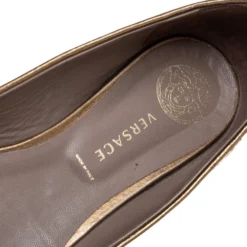 Versace Gold/Brown Leather Ballet Flats Size 39 For Women -Versace Official Website luxury women versace used shoes p351491 005