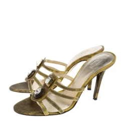 Versace Yellow Lizard Crystal Embellished Slide Sandals Size 38 For Women 11 Versace Yellow Lizard Crystal Embellished Slide Sandals Size 38 For Women -Versace Official Website luxury women versace used shoes p361184 007