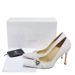 Versace White Leather Pointed Toe Pumps Size 38 For Women -Versace Official Website luxury women versace used shoes p361918 001