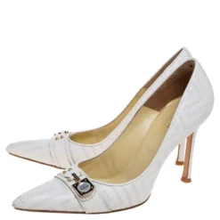 Versace White Leather Pointed Toe Pumps Size 38 For Women -Versace Official Website luxury women versace used shoes p361918 002