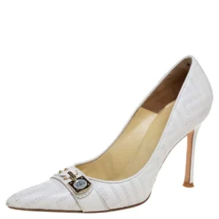 Versace White Leather Pointed Toe Pumps Size 38 For Women