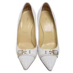 Versace White Leather Pointed Toe Pumps Size 38 For Women -Versace Official Website luxury women versace used shoes p361918 006