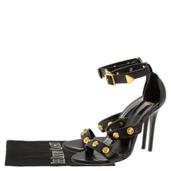 Versace Black Leather Medusa Studded Ankle Cuff Open Toe Sandals Size 37.5 For Women -Versace Official Website luxury women versace used shoes p361928 002