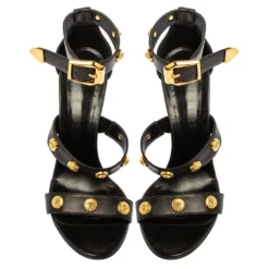 Versace Black Leather Medusa Studded Ankle Cuff Open Toe Sandals Size 37.5 For Women -Versace Official Website luxury women versace used shoes p361928 003