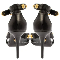 Versace Black Leather Medusa Studded Ankle Cuff Open Toe Sandals Size 37.5 For Women -Versace Official Website luxury women versace used shoes p361928 006