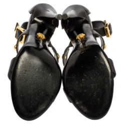Versace Black Leather Medusa Studded Ankle Cuff Open Toe Sandals Size 37.5 For Women -Versace Official Website luxury women versace used shoes p361928 008