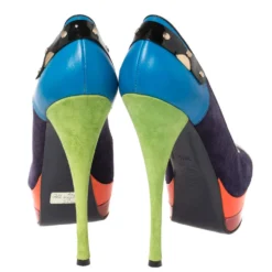 Versace Multicolor Block Suede And Leather Pointed Toe Platform Pumps Size 36.5 For Women -Versace Official Website luxury women versace used shoes p364596 003