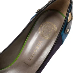 Versace Multicolor Block Suede And Leather Pointed Toe Platform Pumps Size 36.5 For Women -Versace Official Website luxury women versace used shoes p364596 004