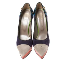 Versace Multicolor Block Suede And Leather Pointed Toe Platform Pumps Size 36.5 For Women -Versace Official Website luxury women versace used shoes p364596 005