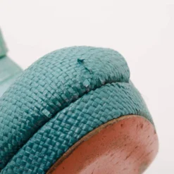 Versace Teal Raffia Croc Stamped Wedge Sandals Size 39.5 For Women -Versace Official Website luxury women versace used shoes p37117 0008