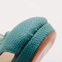 Versace Teal Raffia Croc Stamped Wedge Sandals Size 39.5 For Women -Versace Official Website luxury women versace used shoes p37117 0009