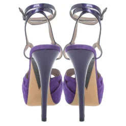 Versace Purple Suede And Patent Leather Floral Metal Mesh Platform Sandals Size 39 For Women -Versace Official Website luxury women versace used shoes p373383 006