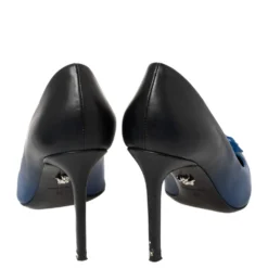 Versace Blue Leather Medusa Pointed Toe Pumps Size 36 For Women -Versace Official Website luxury women versace used shoes p373530 002