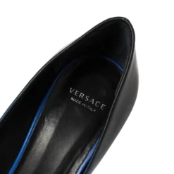 Versace Blue Leather Medusa Pointed Toe Pumps Size 36 For Women -Versace Official Website luxury women versace used shoes p373530 004