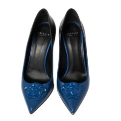 Versace Blue Leather Medusa Pointed Toe Pumps Size 36 For Women -Versace Official Website luxury women versace used shoes p373530 005