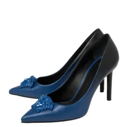Versace Blue Leather Medusa Pointed Toe Pumps Size 36 For Women -Versace Official Website luxury women versace used shoes p373530 008