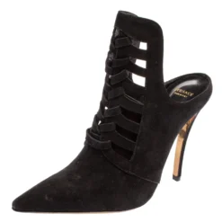 Versace Black Suede Cutout Pointed Toe Mules Size 38 For Women