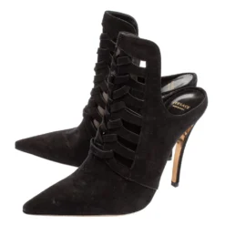 Versace Black Suede Cutout Pointed Toe Mules Size 38 For Women -Versace Official Website luxury women versace used shoes p390176 006