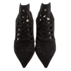 Versace Black Suede Cutout Pointed Toe Mules Size 38 For Women -Versace Official Website luxury women versace used shoes p390176 007